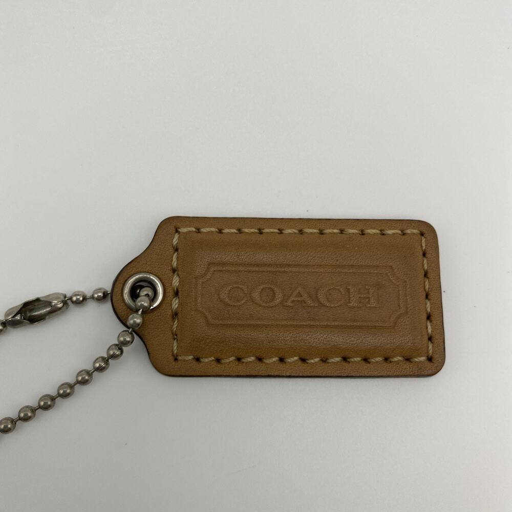 Coach Hang Tag Bag Charm Light Brown ~ 2” X 1” Keychain Silver Chain